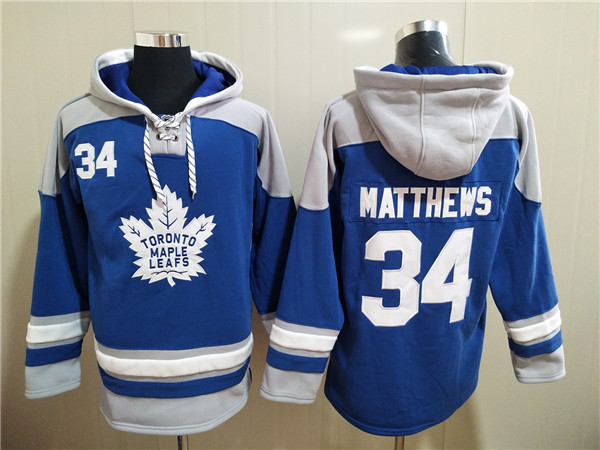 Men's Blue Toronto Maple Leafs #34 Auston Matthews  Ageless Must-Have Lace-Up Pullover Hoodie